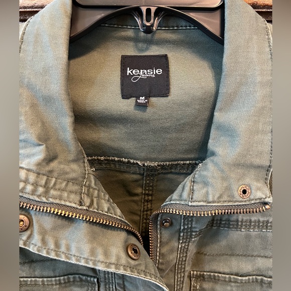 Kensie utility jacket Sz M army green cargo zipper button up fall winter casual - Picture 2 of 6